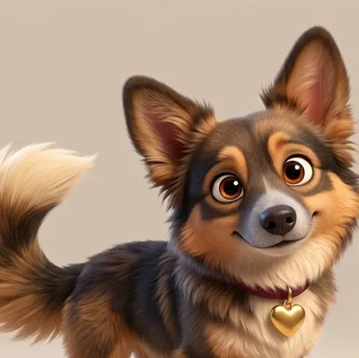 Der kleine Hund Luna mit goldenem Herz am Halsband